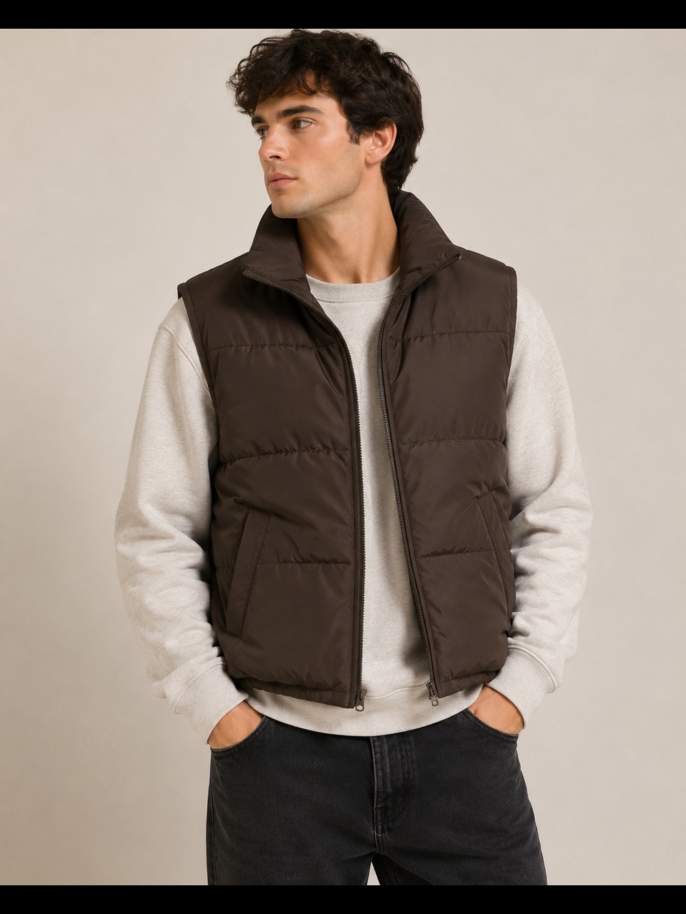 Automet Men's Brown Quilted Puffer Vest - Zip Front